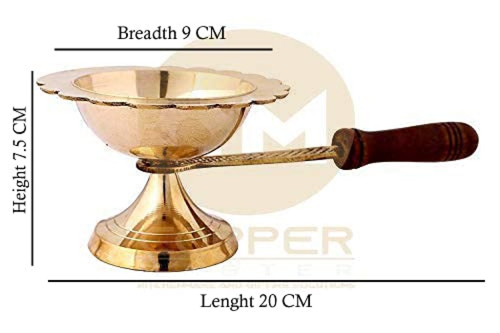  Copper-Master Pure Brass & Wooden Handle Pooja Dhoop Akhand Diya Brass Puja Dia 