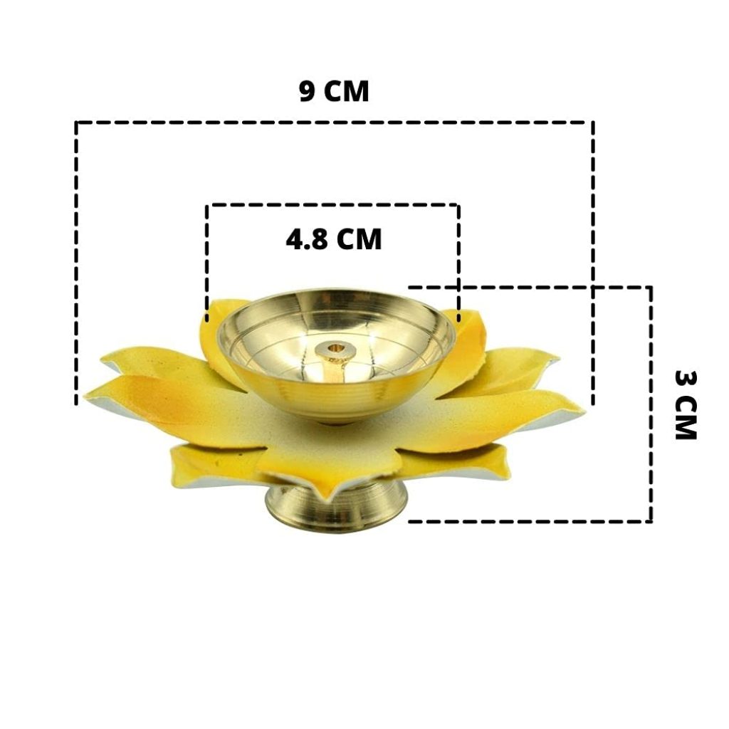  Dalvkot Yellow Color Kamal Patta Lotus Design Brass Diyas Oil Lamps for Puja Room Decoration and Diwali Festival Pack of 2 