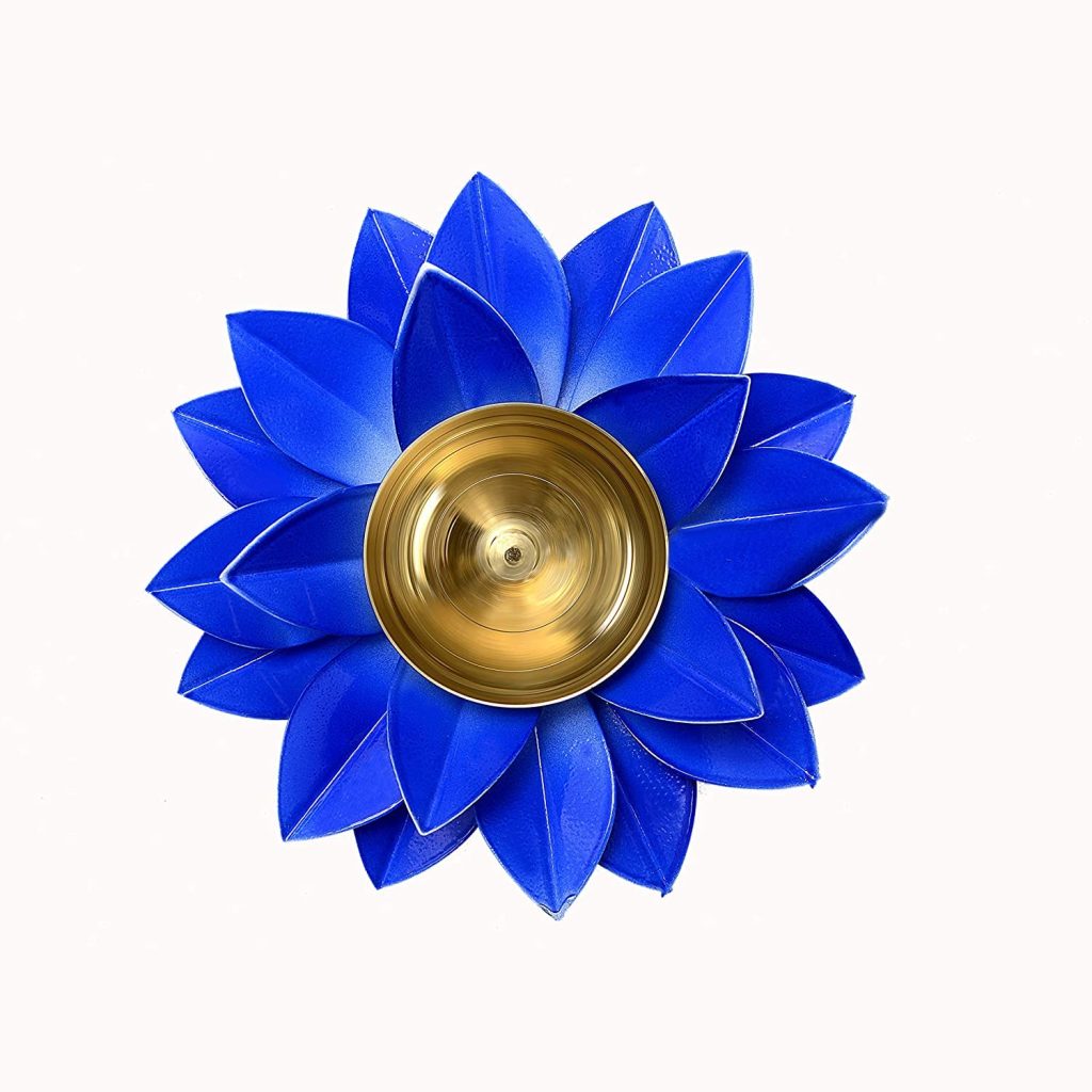 Dattatreya Brass Lotus Leaf Diya Blue Colour for Home Decor