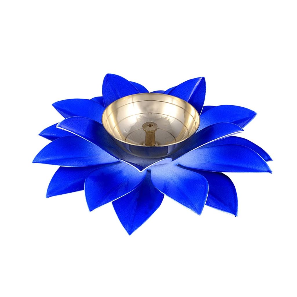 Dattatreya Brass Lotus Leaf Diya Blue Colour for Home Decor
