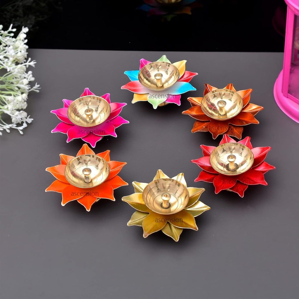 Brass Diyas Oil Lamp for Pooja Room aarti Temple mandir Home Decoration & Gift Purposes (Pack of 6)