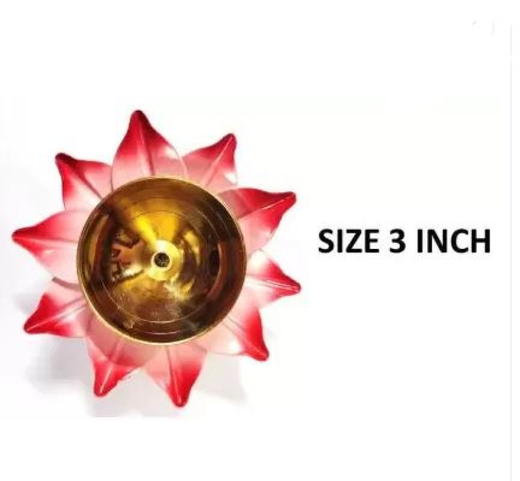INDOGIFTS Set of 3 Colored Diya for Diwali Decoration Made Up of Pure Brass Lotus Shape Deepak for Pooja Size -3 and 4 Inch Brass (Pack of 3) Table Diya Set  (Height: 5 inch)