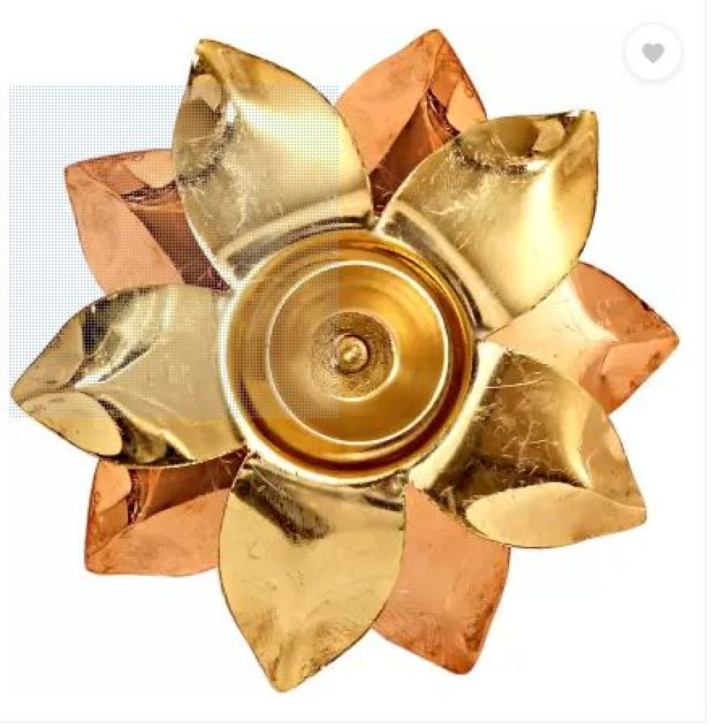 IndianArtVilla Brass & Copper Plated Lotus Design Diya Deepak