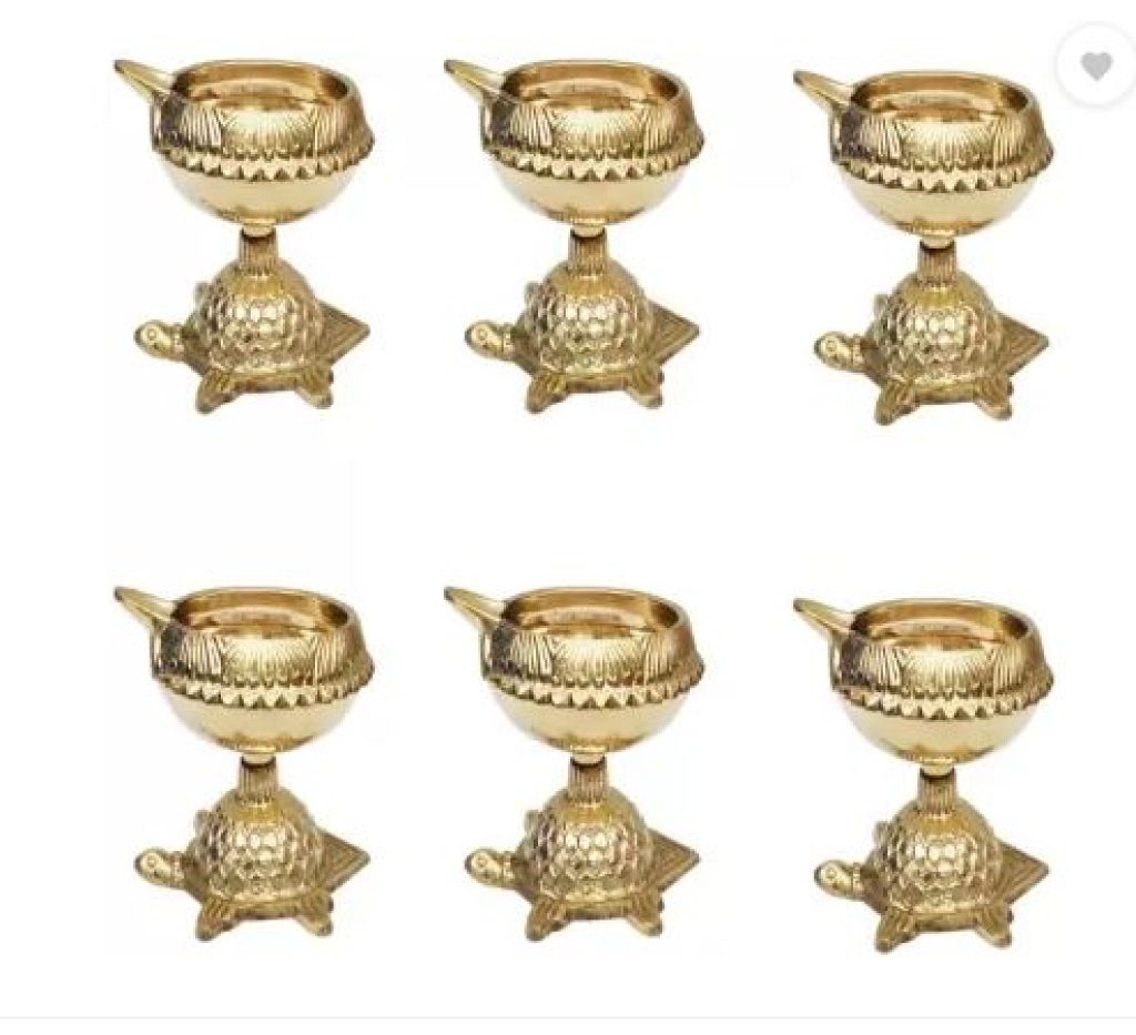 POOJA 100% Brass Golden 6 Diya Batti With Tortoise Design SMALL Brass Brass (Pack of 6) Table Diya Set  (Height: 2 inch)