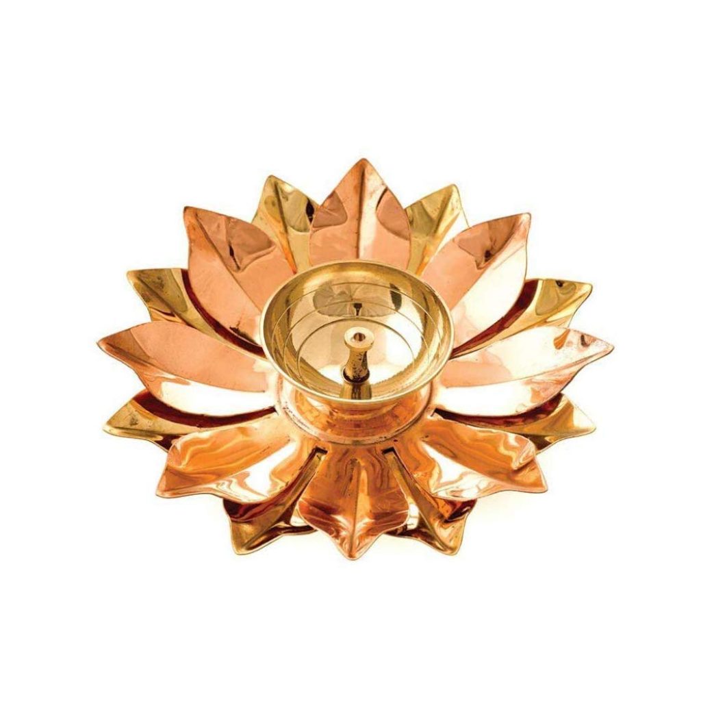  PRAMUKH STORE Lotus Shape Brass Diya for Puja Decoration - Golden 