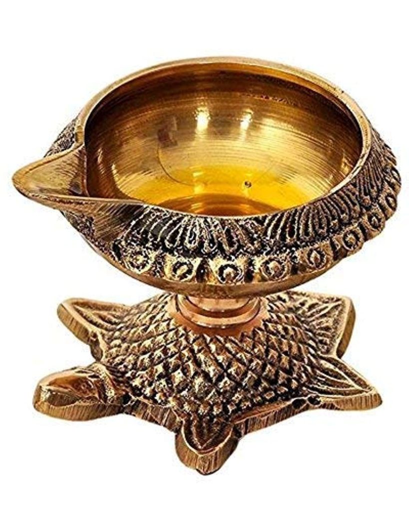  Puja N Pujari Brass Kubera Akhand Diya Oil Lamp with Turtle Stand for Pooja Room 