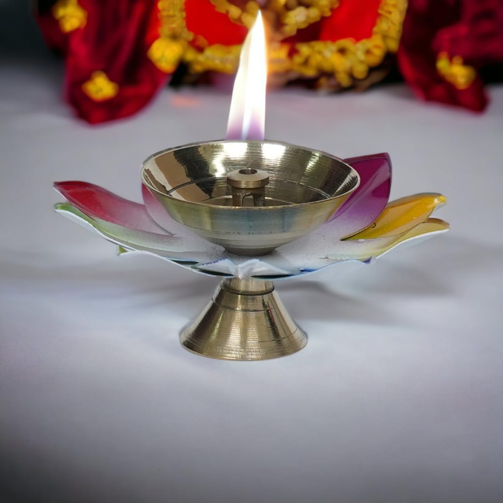 PujaSamadhaan Lotus Brass Diya (Deepak Oil Lamp) Flower Diya - 3 inch (Pack of 2)