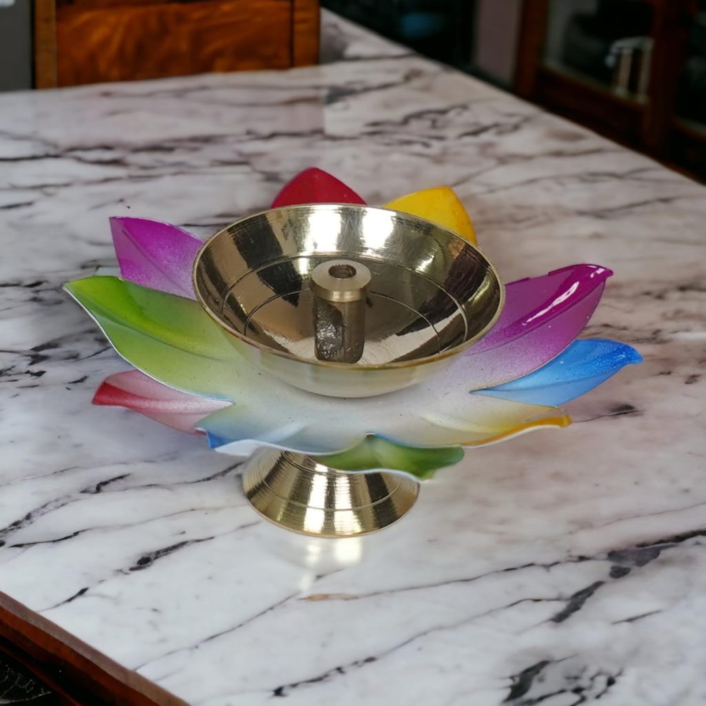 PujaSamadhaan Lotus Brass Diya (Deepak Oil Lamp) Flower Diya - 3 inch (Pack of 2)