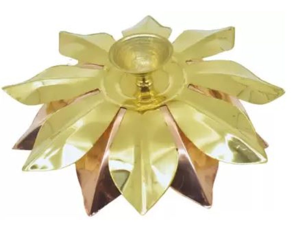 Real Craft Intricate Brass Diya with Lotus Design - Home Temple Decor Brass Table Diya  (Height: 3 inch)