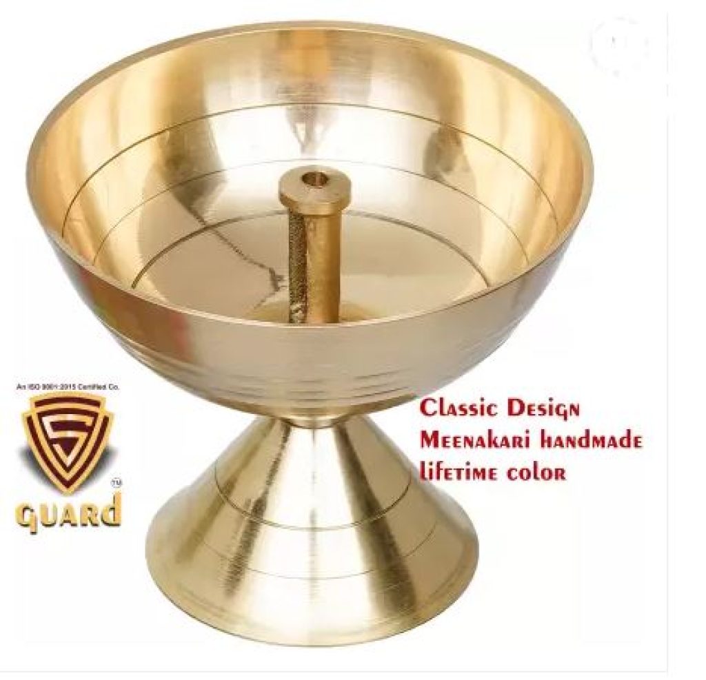 S-Guard Pure Brass Pooja Deepak Akhand diya-poojaghar,temple,home,table, Office Brass Table Diya  (Height: 2.95 inch)