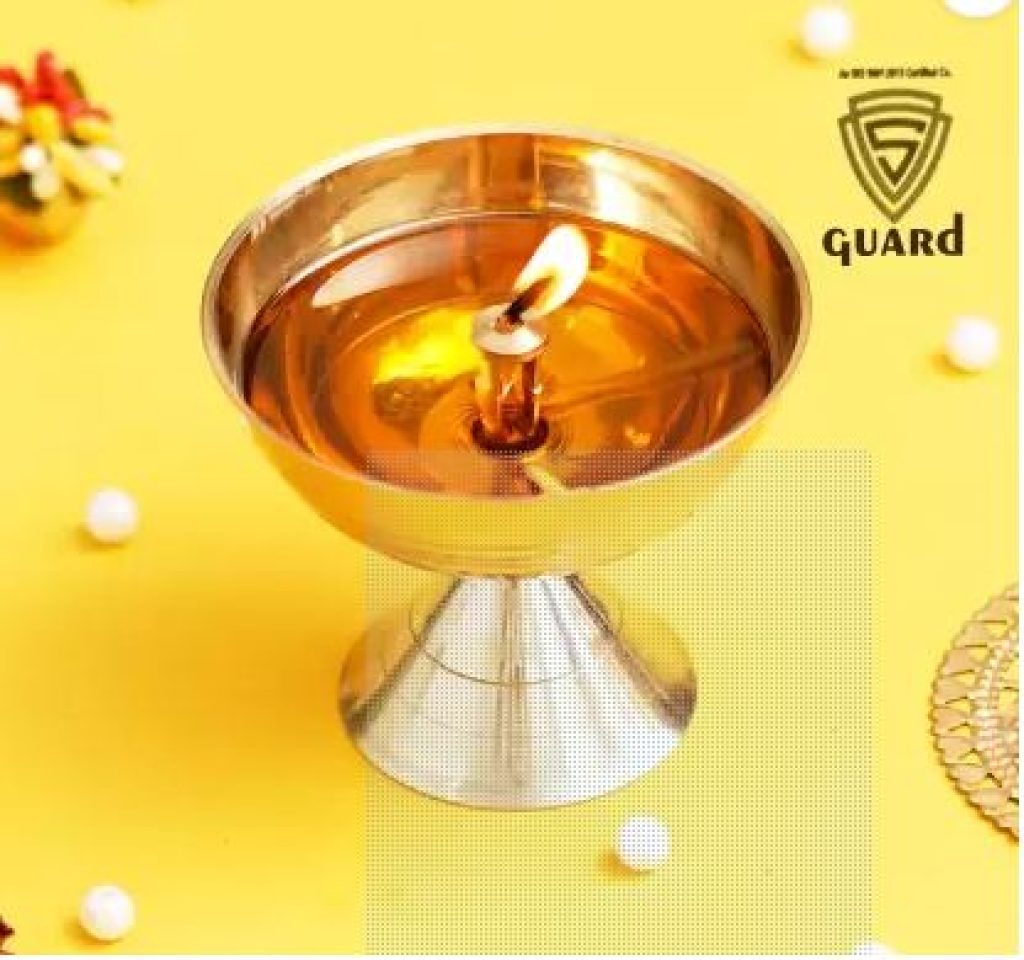 S-Guard Pure Brass Pooja Deepak Akhand diya-poojaghar,temple,home,table, Office Brass Table Diya  (Height: 2.95 inch)