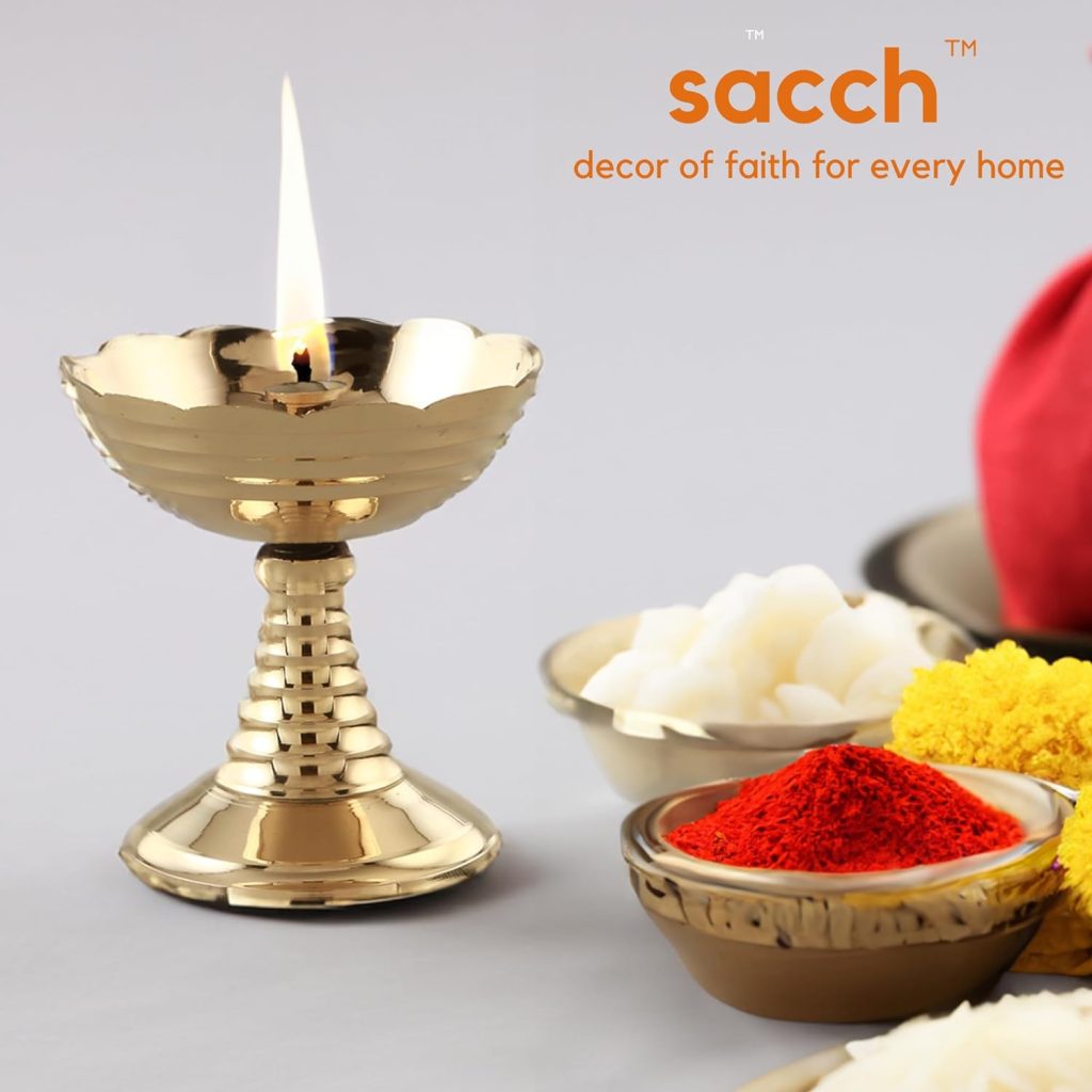 Sacch Brass Akhand Diya for Puja, 1 Piece, Gold