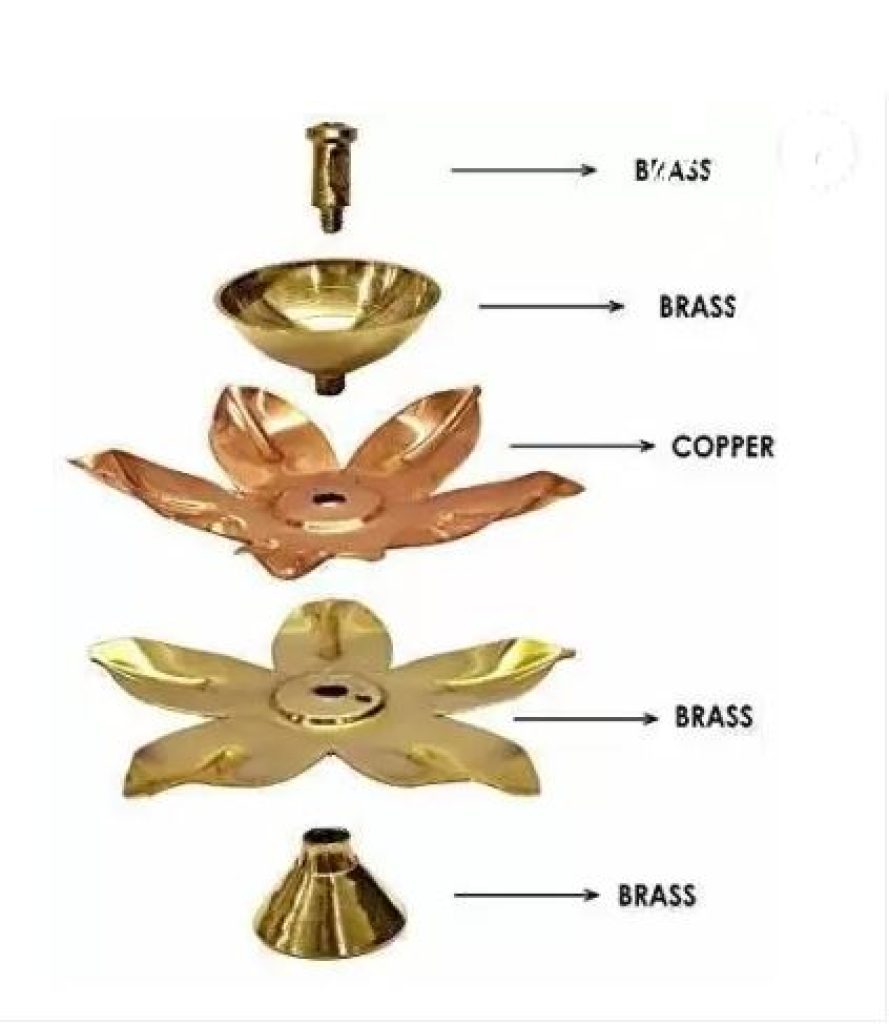 Satvik 2 Pc Large Brass Copper Lotus Flower Petals Kamal Shape Metal Akand Puja Diya Brass