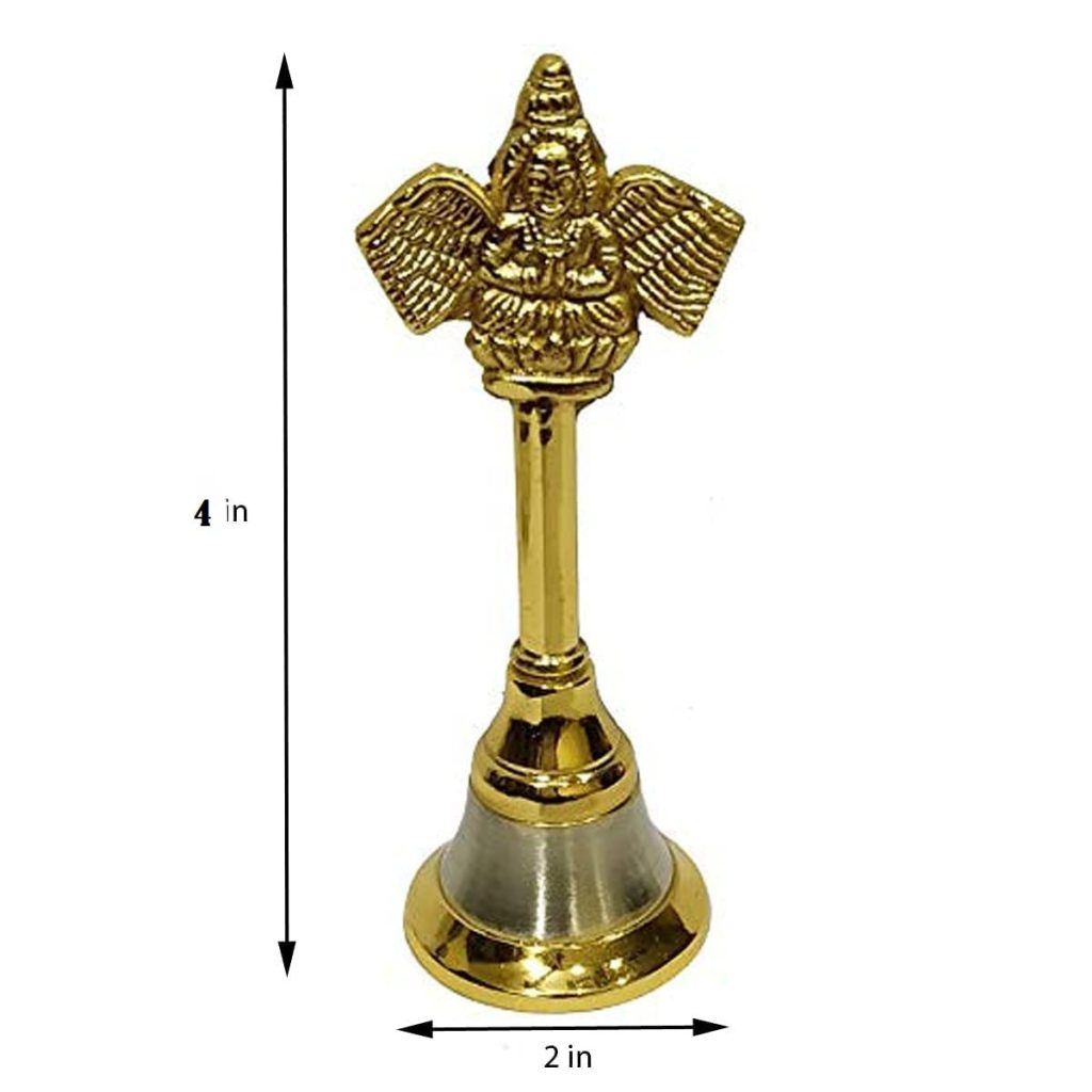  Stotram Metal Hand Held Temple Bell Pooja Garud Ghanti.Religious and Spiritual Item.Height Inch 4 