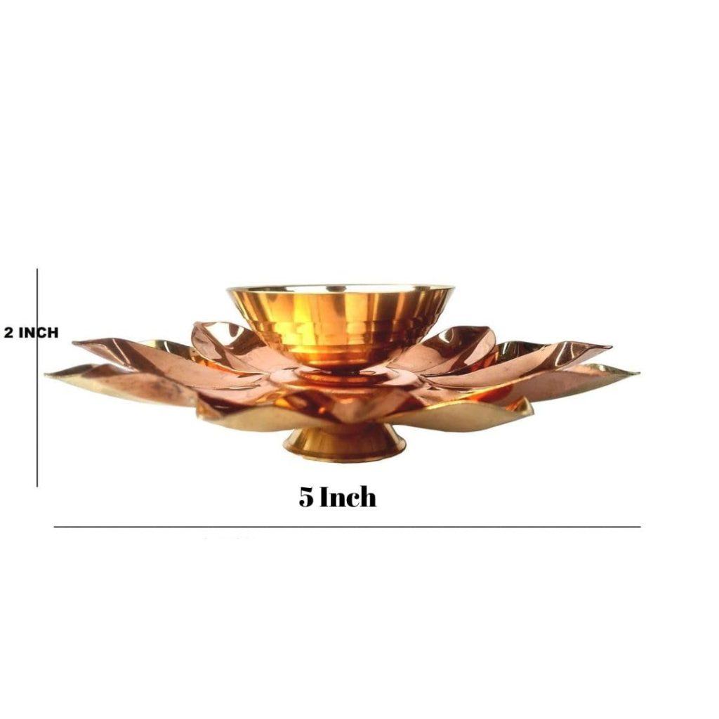 True Decor 5 Inch Copper Kamal Diya for Puja Lotus Brass Diya Deepak for Diwali Pack of 2