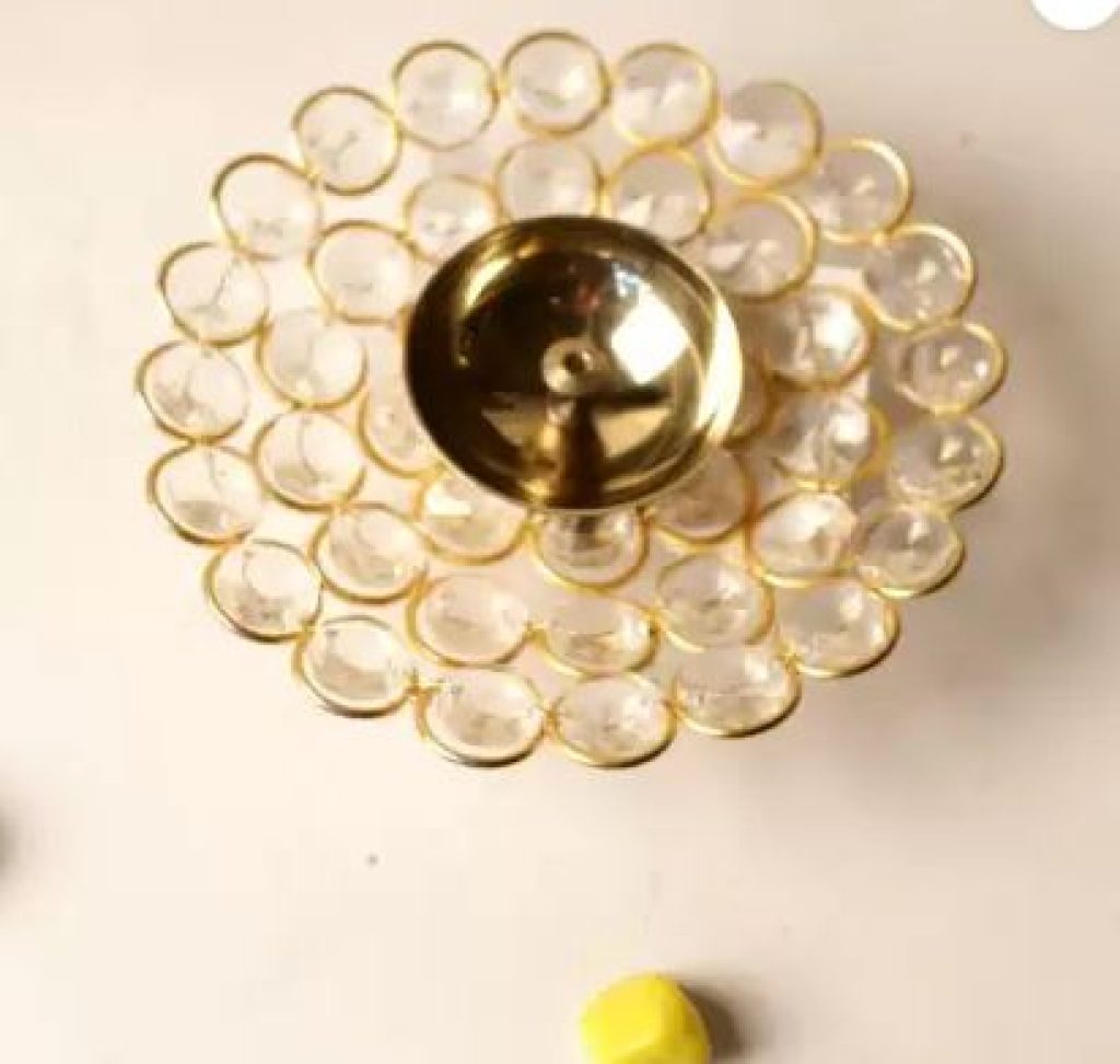 VERAC CRYSTAL DIYA ROUND Brass Table Diya  (Height: 1 inch)