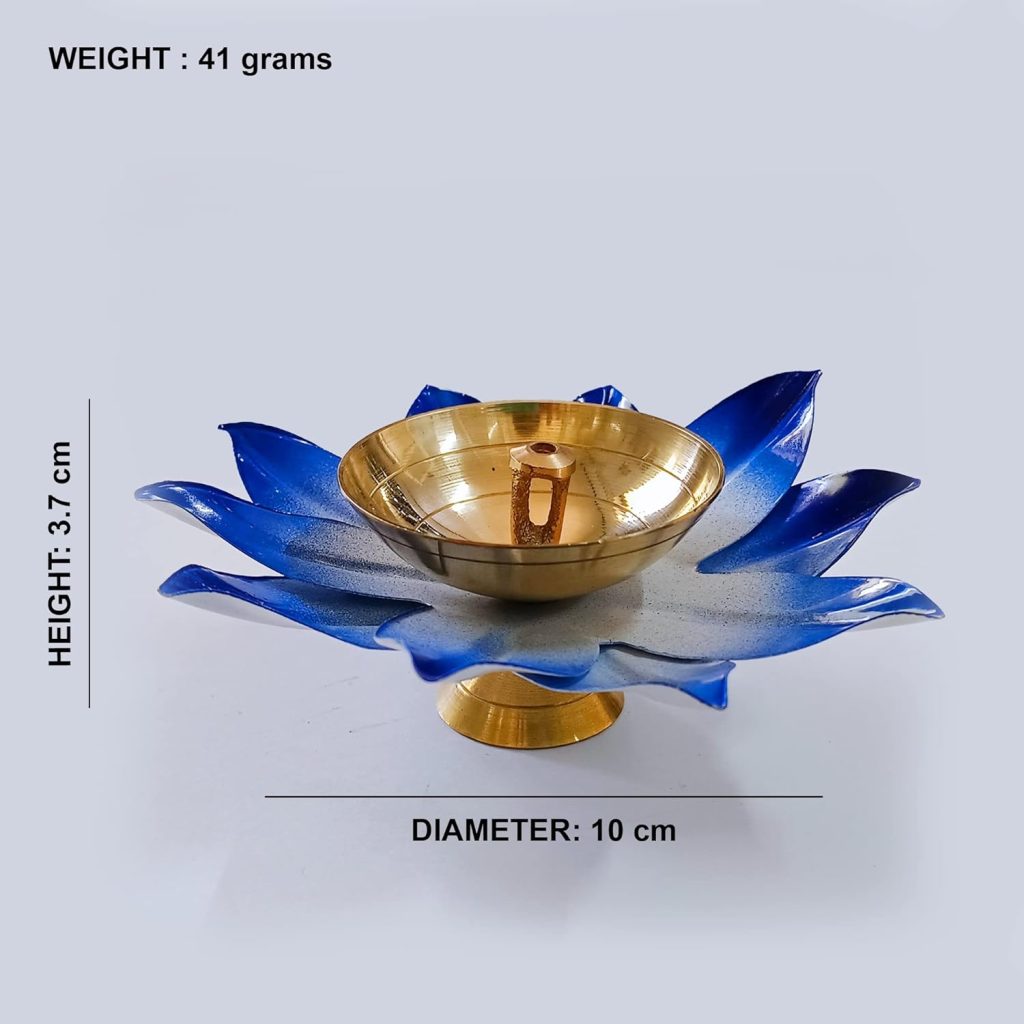  Vintageware Brass and Metal Lotus Shape Deepak Akhand Diya for Puja Arti in Home and Office (Blue, Small Set of 24) 
