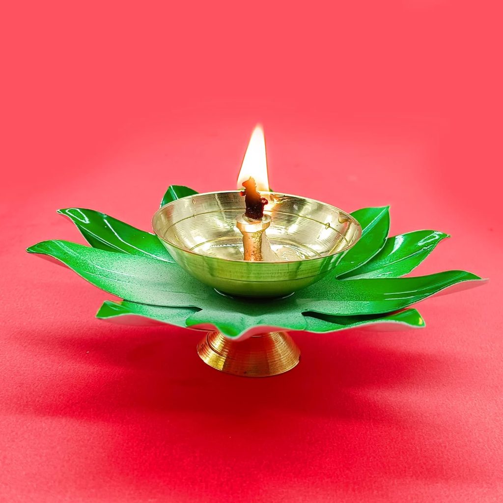  Vintageware Brass and Metal Lotus Shape Deepak Akhand Diya for Puja Arti in Home and Office (Green, Small Set of 12) 