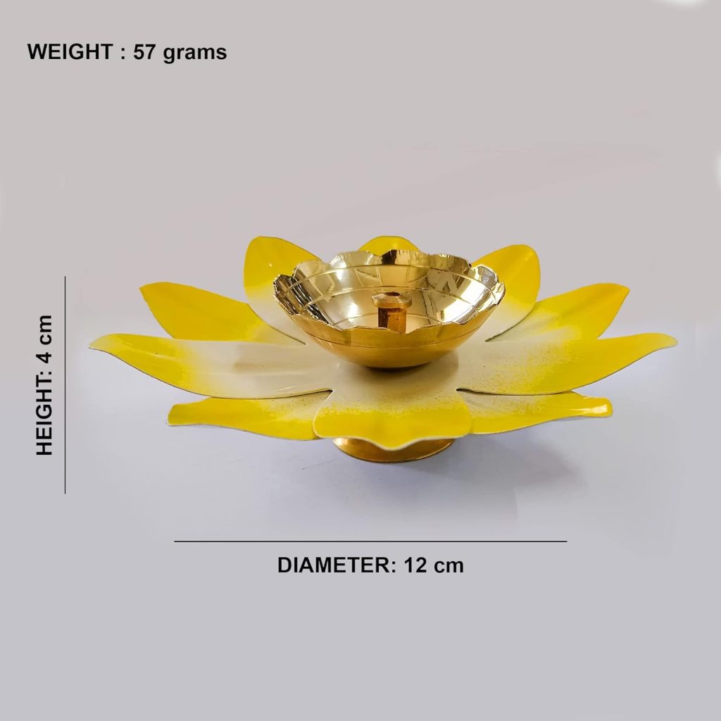 Vintageware Brass and Metal Lotus Shape Deepak Akhand Diya for Puja Arti in Home and Office (Yellow, Large Set of 6) 