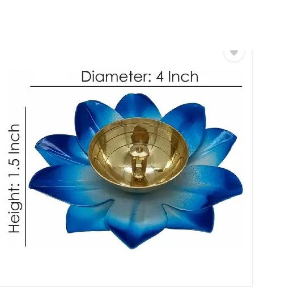Vintageware Brass and Metal Lotus Shape Diya (Blue, Small Set of 6) Brass (Pack of 6) Table Diya  (Height: 1.5 inch)