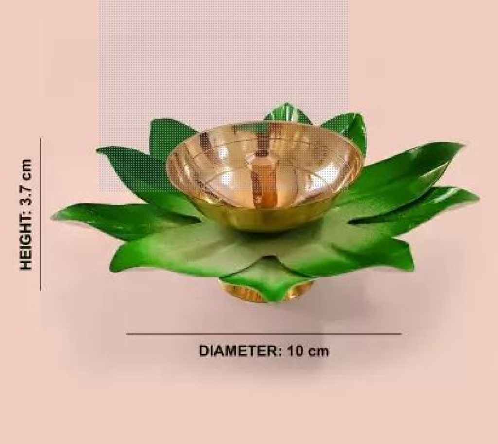 Vintageware Metal Lotus Flower Shape Diya (Green, Small) Brass, Iron (Pack of 3) Table Diya  (Height: 1.5 inch)