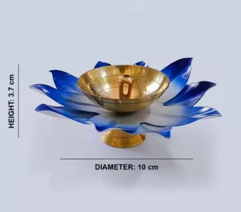 Vintageware Metal Lotus Shape Diya for Puja Arti in Home (Blue, Small Set of 12) Brass