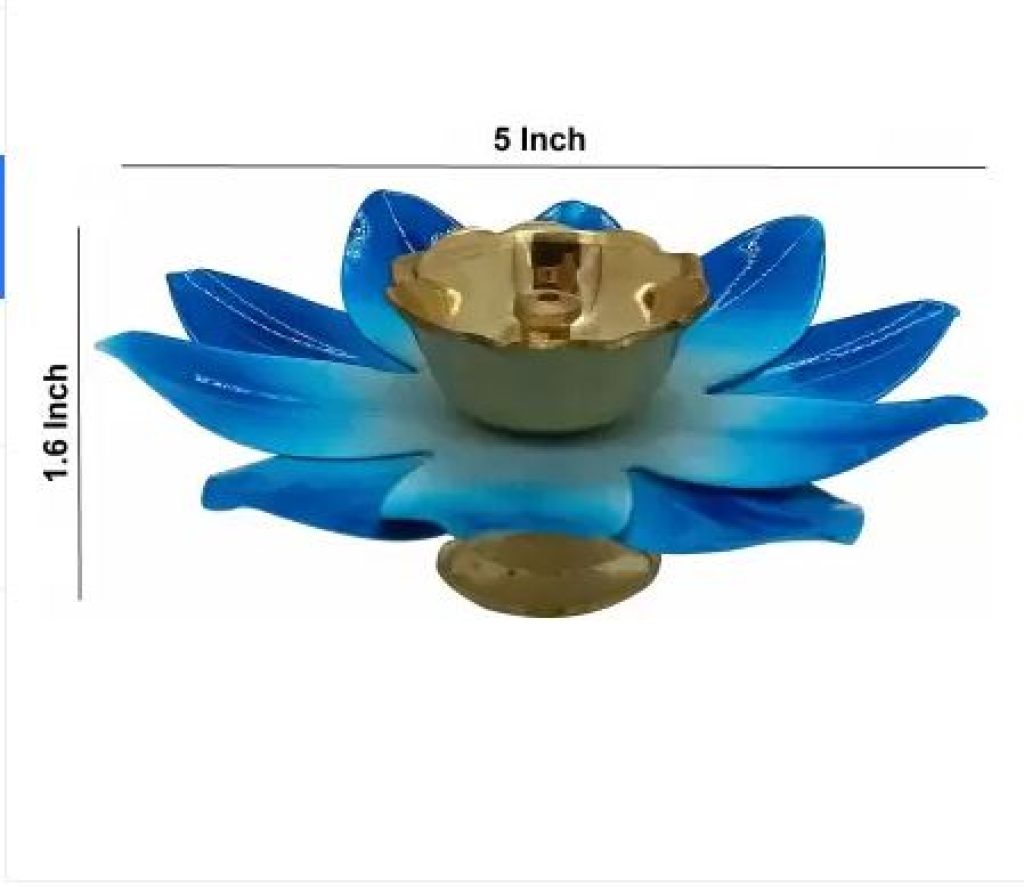 Vintageware Vintageware Brass and Metal Lotus Shape Deepak Akhand Diya (Blue Large) Brass, Iron Table Diya  (Height: 1.5 inch)
