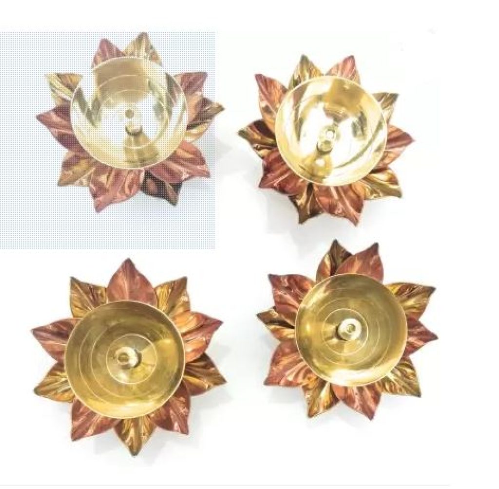 athizay Kamal diya of brass and copper 4 piece pack For Home Temple Decoration